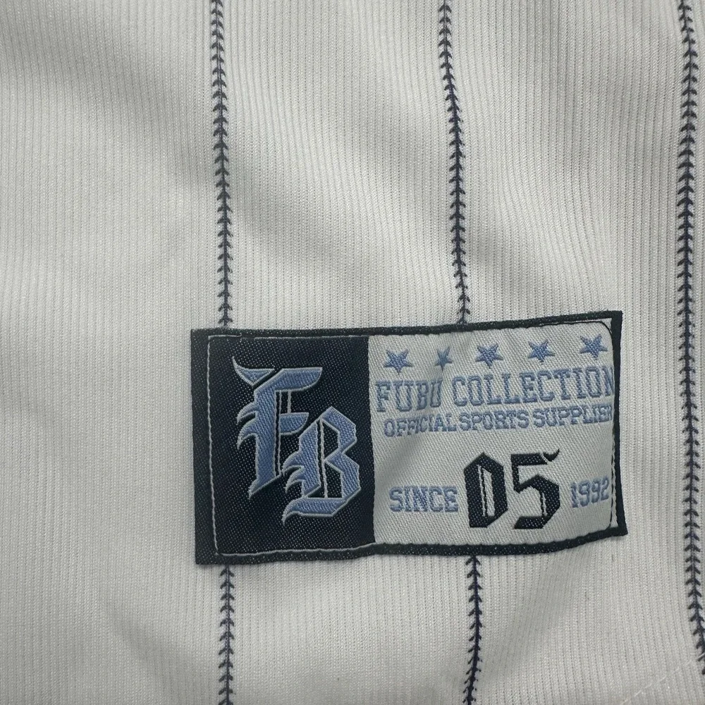 FUBU‎ Baseball Jersey XL White Pinstripe Y2K Button Front Hip Hop 2000s